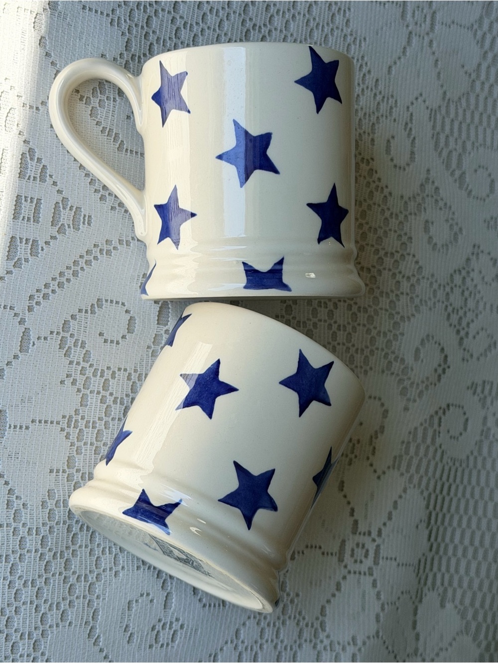 Emma Bridgewater Starry Skies Blue Stars 1/2 Pint Mugs Set of 2 Vintage England